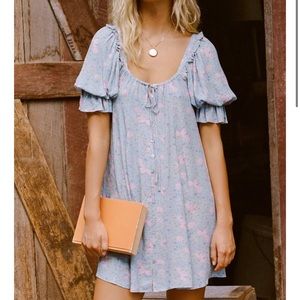 Spell Dolly Mini Dress Dusty Blue